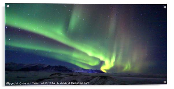 Aurora Borealis (Northern Lights) from Jokulsarlon Glacier, Southern Iceland Acrylic by Geraint Tellem ARPS