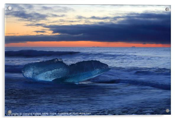 Iceberg, Diamond beach (Breiðamerkursandur) at dawn, near Jökulsárlón Glacier Lagoon, southern Iceland Acrylic by Geraint Tellem ARPS