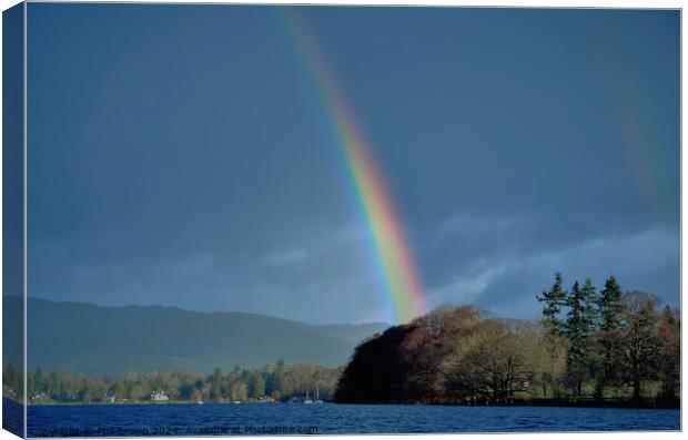 Dramatic rainbow on Windermere. Canvas Print by Phil Brown