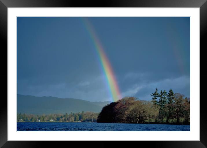 Dramatic rainbow on Windermere. Framed Mounted Print by Phil Brown