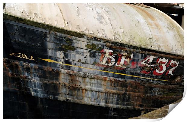 Derelict trawler at Maryport. Print by Phil Brown