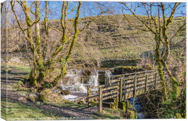 Footbridge and Waterfall on Ettersgill Beck, Teesdale Canvas Print by Richard Laidler