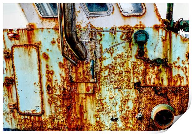 very rusty trawler in Maryport harbour. Print by Phil Brown