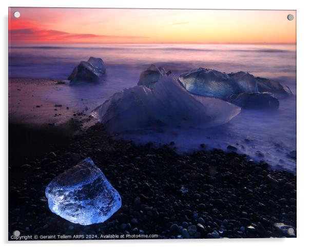 Iceberg, Diamond beach (Breiðamerkursandur) at sun Acrylic by Geraint Tellem ARPS