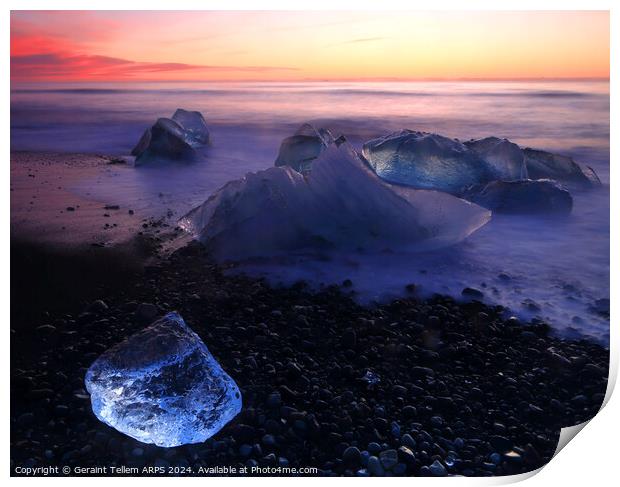 Iceberg, Diamond beach (Breiðamerkursandur) at sun Print by Geraint Tellem ARPS