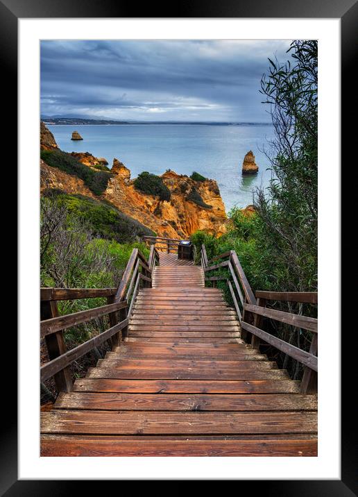 Wooden Steps To Camilo Beach In Algarve, Portugal Framed Mounted Print by Artur Bogacki