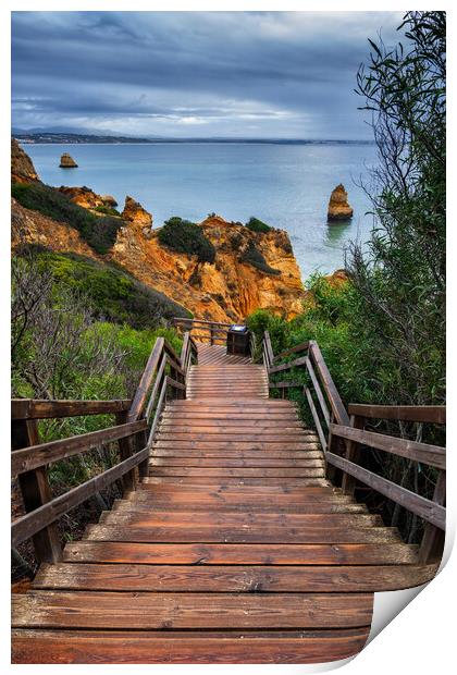Wooden Steps To Camilo Beach In Algarve, Portugal Print by Artur Bogacki