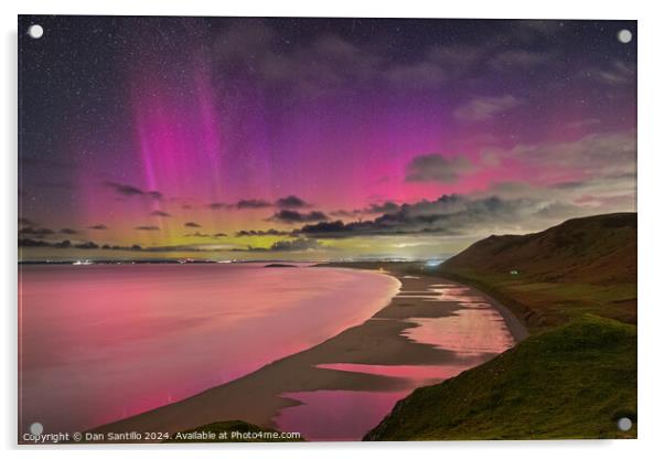 Aurora Borealis at Rhossili Bay, Gower, Wales Acrylic by Dan Santillo