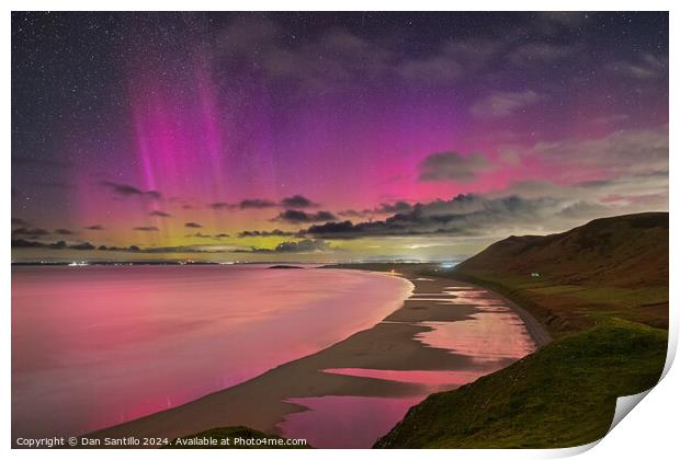 Aurora Borealis at Rhossili Bay, Gower, Wales Print by Dan Santillo