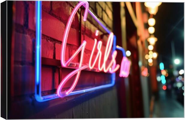A colorful neon sign showing the word Girls on the wall of a clu Canvas Print by Michael Piepgras