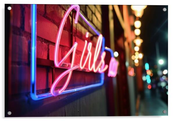 A colorful neon sign showing the word Girls on the wall of a clu Acrylic by Michael Piepgras