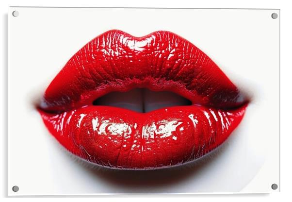 A red lipstick kissing mouth isolated on a white background. Acrylic by Michael Piepgras
