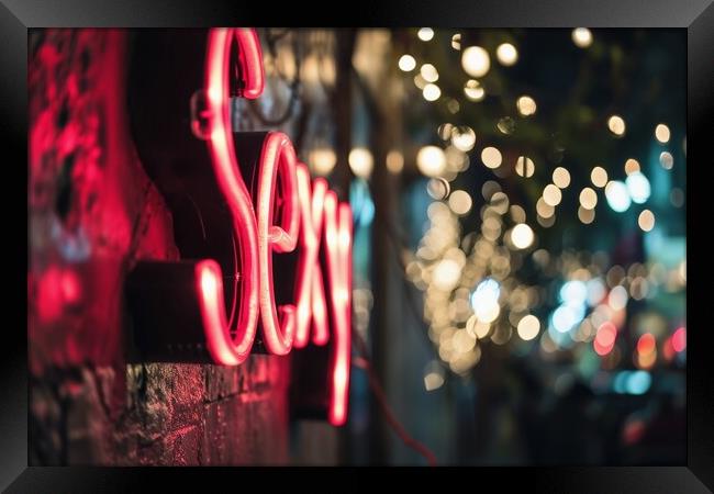 A neon sign showing the word Sexy on the wall of a bar. Framed Print by Michael Piepgras