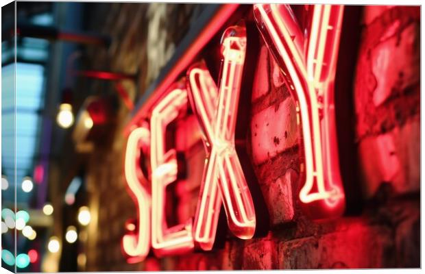 A neon sign showing the word Sexy on the wall of a bar. Canvas Print by Michael Piepgras