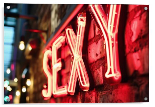 A neon sign showing the word Sexy on the wall of a bar. Acrylic by Michael Piepgras