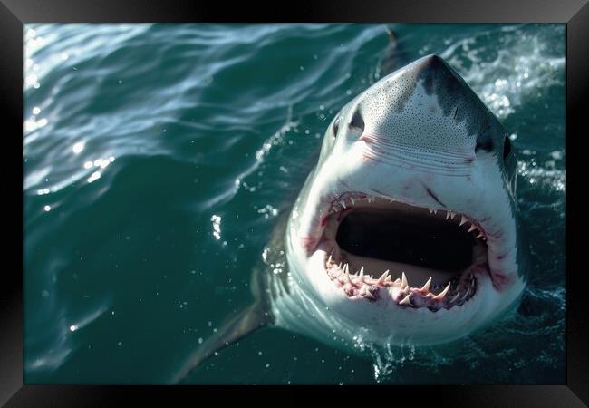Close up of a big shark with a open mouth. Framed Print by Michael Piepgras