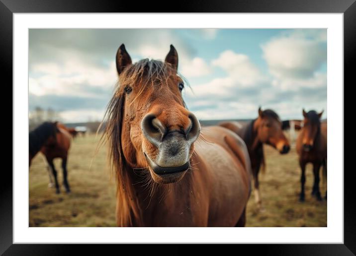 Close up of a neighing horse. Framed Mounted Print by Michael Piepgras