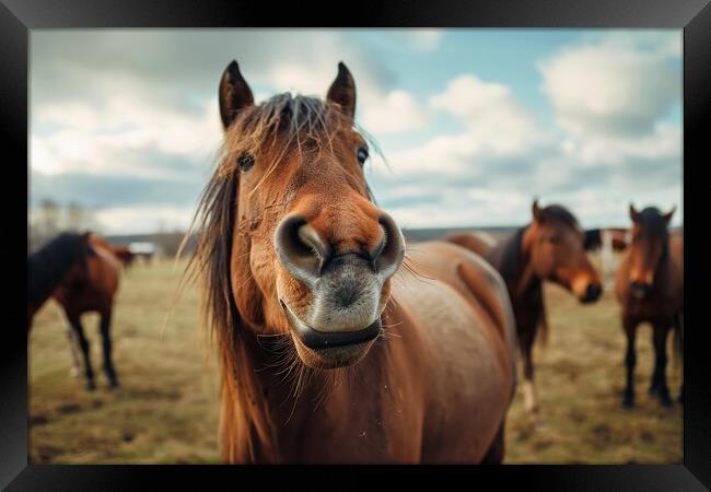 Close up of a neighing horse. Framed Print by Michael Piepgras