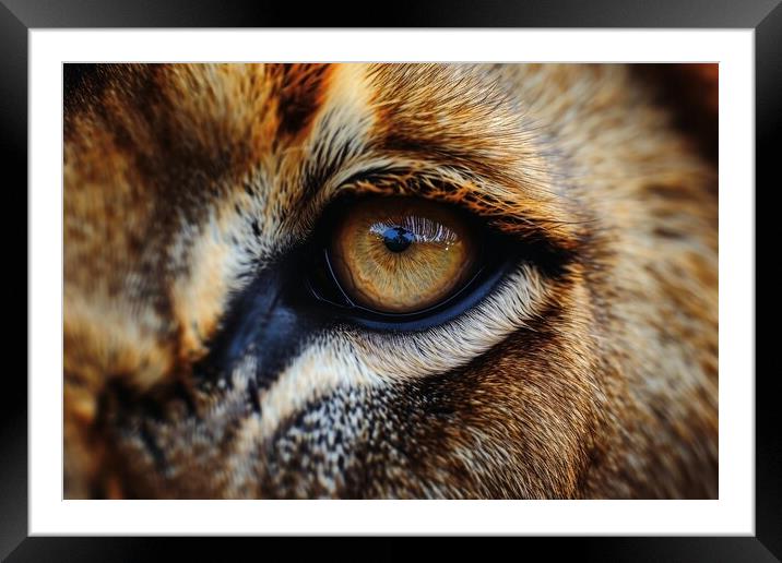 Close up of the eye of a male Lion. Framed Mounted Print by Michael Piepgras