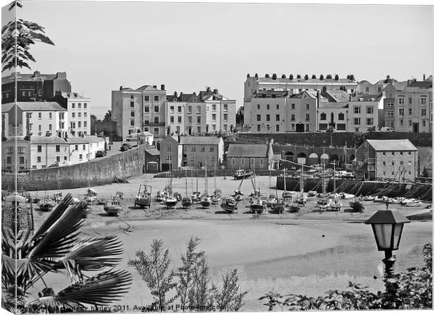Tenby Harbour.Black+White.UK. Canvas Print by paulette hurley