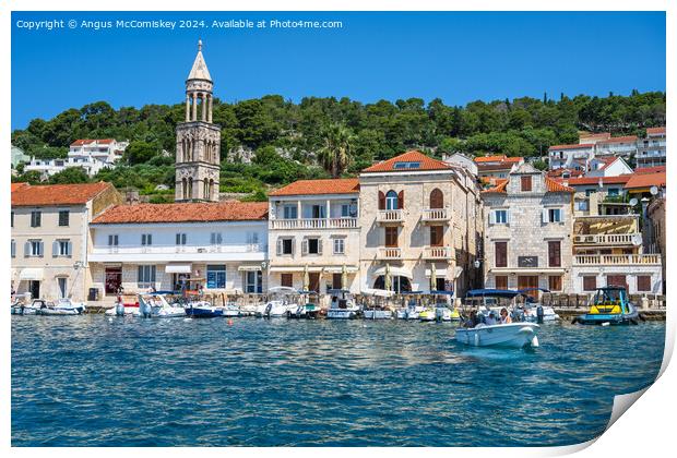 Boats on waterfront of Hvar town, Croatia Print by Angus McComiskey
