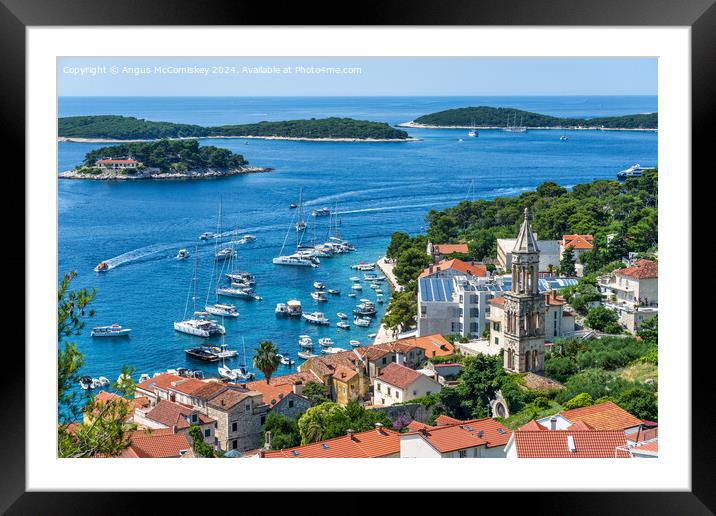 Aerial view of Hvar town and harbour, Croatia Framed Mounted Print by Angus McComiskey