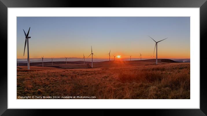 Sunset Panorama Over Betws Mountain Wind Farm Framed Mounted Print by Terry Brooks