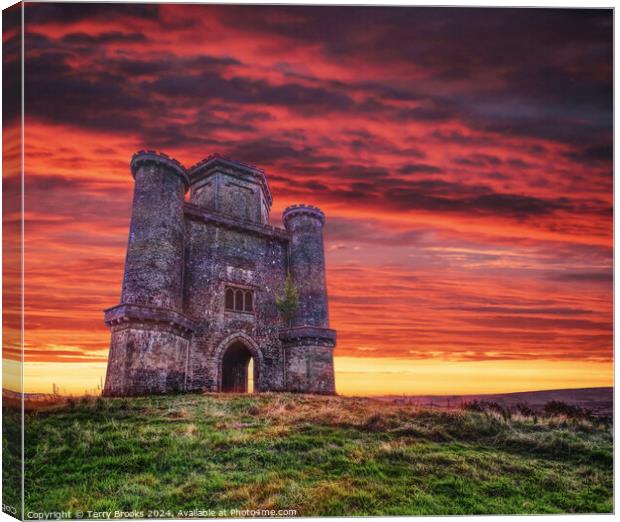 Sunset over Paxton's Tower Canvas Print by Terry Brooks
