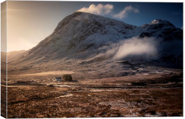 Sunrise at Lagangarbh Cottage in Glencoe Canvas Print by Pete Stevens
