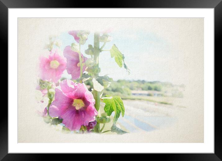 hollyhock with saltminning in watercolor Framed Mounted Print by youri Mahieu