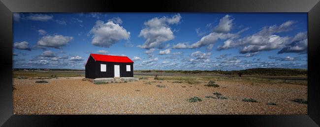 The Red Roofed Hut at Rye Harbour nature reserve Sussex UK Framed Print by John Gilham