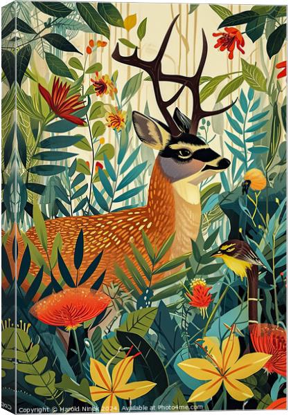 Forest Deer Canvas Print by Harold Ninek
