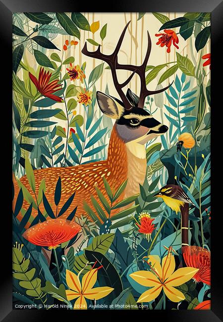 Forest Deer Framed Print by Harold Ninek