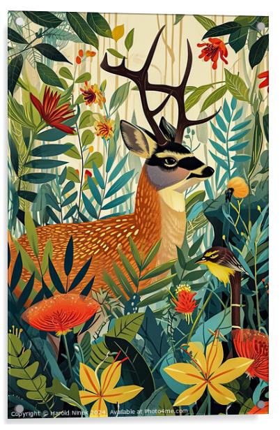 Forest Deer Acrylic by Harold Ninek