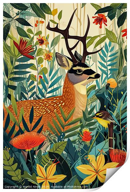 Forest Deer Print by Harold Ninek