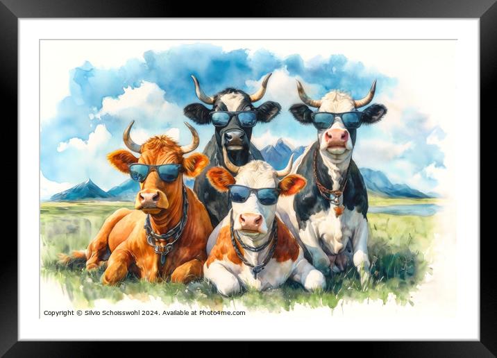 Cool Cows Framed Mounted Print by Silvio Schoisswohl