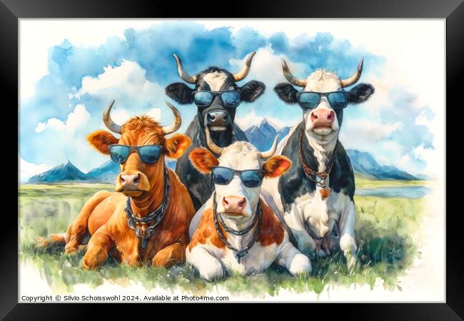 Cool Cows Framed Print by Silvio Schoisswohl