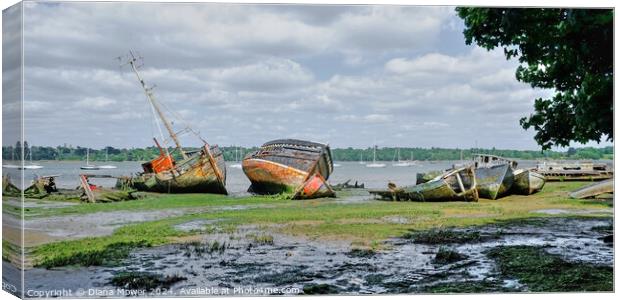 River Orwell Wrecks at Pin Mill  Canvas Print by Diana Mower