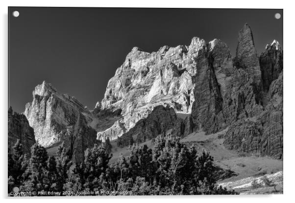 Evening light on peaks, The Dolomites, Italy Acrylic by Paul Edney