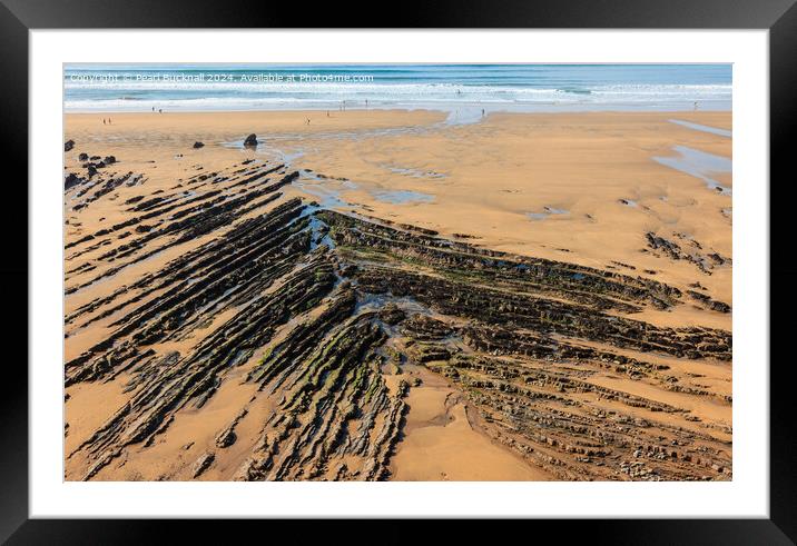 Bude Rocks on Beach Cornwall Coast Framed Mounted Print by Pearl Bucknall