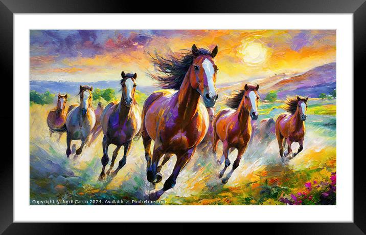 Galloping Dawn - GIA2401-0161-OIL Framed Mounted Print by Jordi Carrio