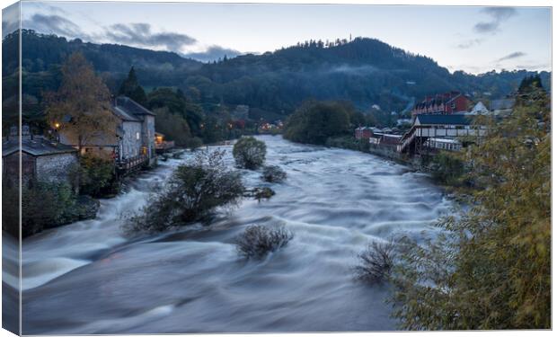 Long exposure of the River Dee in Llangollen at dusk Canvas Print by Jason Wells