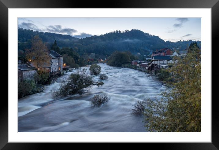 Long exposure of the River Dee in Llangollen at dusk Framed Mounted Print by Jason Wells
