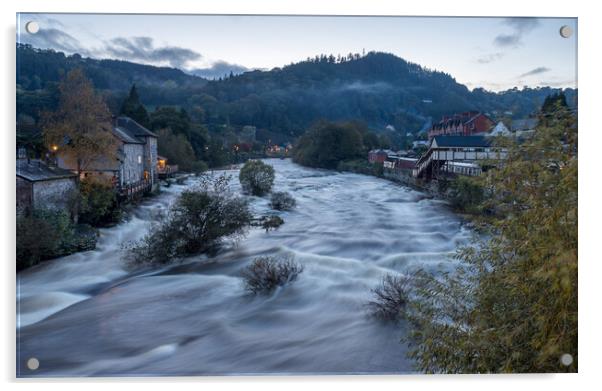Long exposure of the River Dee in Llangollen at dusk Acrylic by Jason Wells
