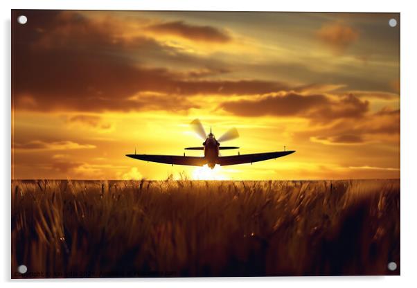 Spitfire sunset silhouette  Acrylic by Kia lydia