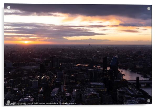 Sunset over London and the River Thames Acrylic by Andy Critchfield