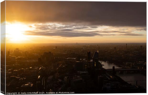 Bright Sunset over London and The River Thames Canvas Print by Andy Critchfield