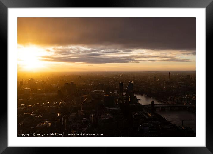 Bright Sunset over London and The River Thames Framed Mounted Print by Andy Critchfield