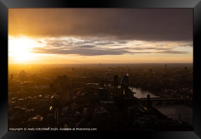 Bright Sunset over London and The River Thames Framed Print by Andy Critchfield