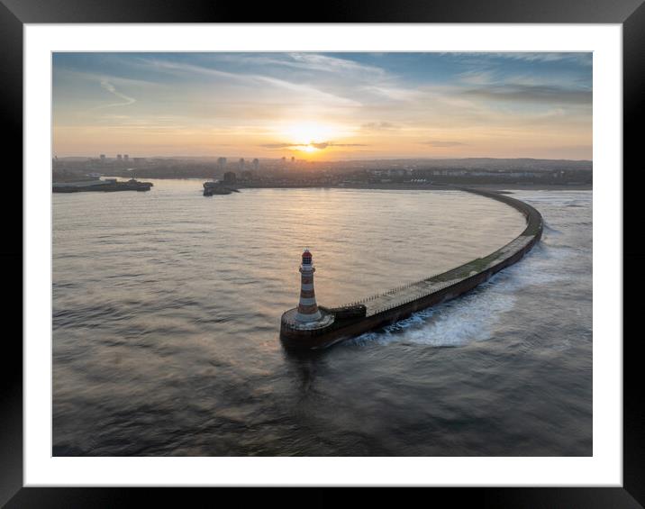 Roker Pier and Lighthouse Framed Mounted Print by Apollo Aerial Photography